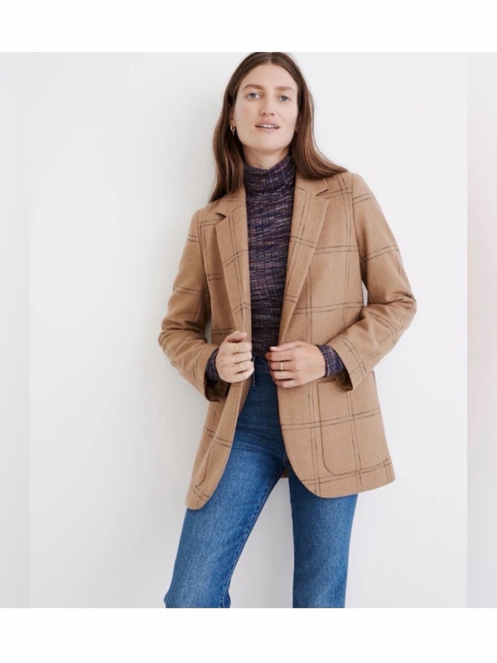 Madewell Larsen Blazer in Windowpane Camel